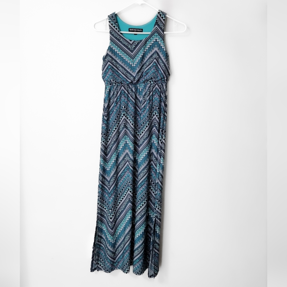 Three Hearts Teal and Navy Chevron Maxi Dress Size 12